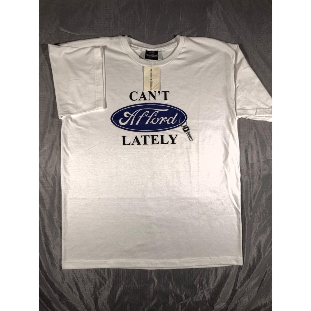 Vintage Can't Afford Lately Spoofs Limited White Short Sleeve Shirt Size XL NEW - Picture 1 of 9